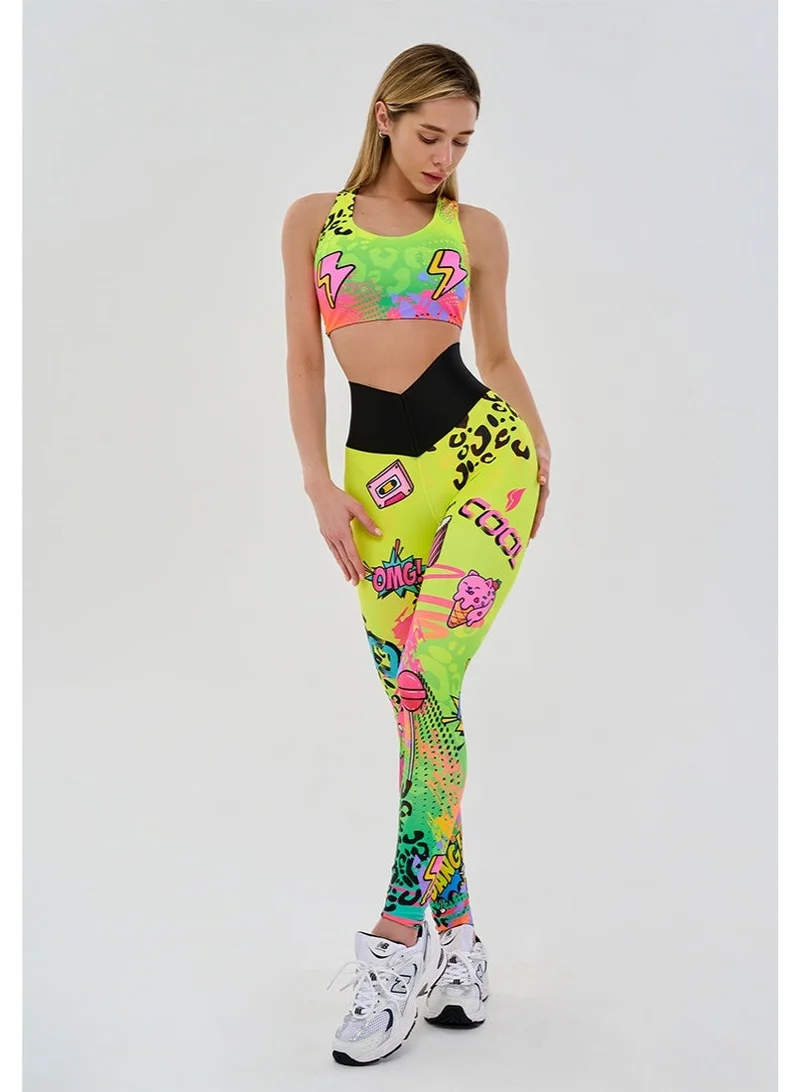 Bona Fide Bona Fide Neon High Waisted Workout Leggings for Women – Colorful Graphic Print – Compression Fit for Gym & Dance